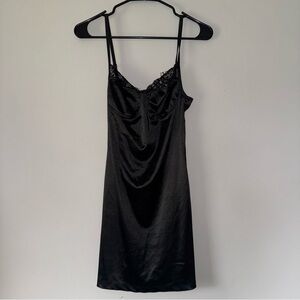Motel Rocks Black Satin Chemise with Lace Detail